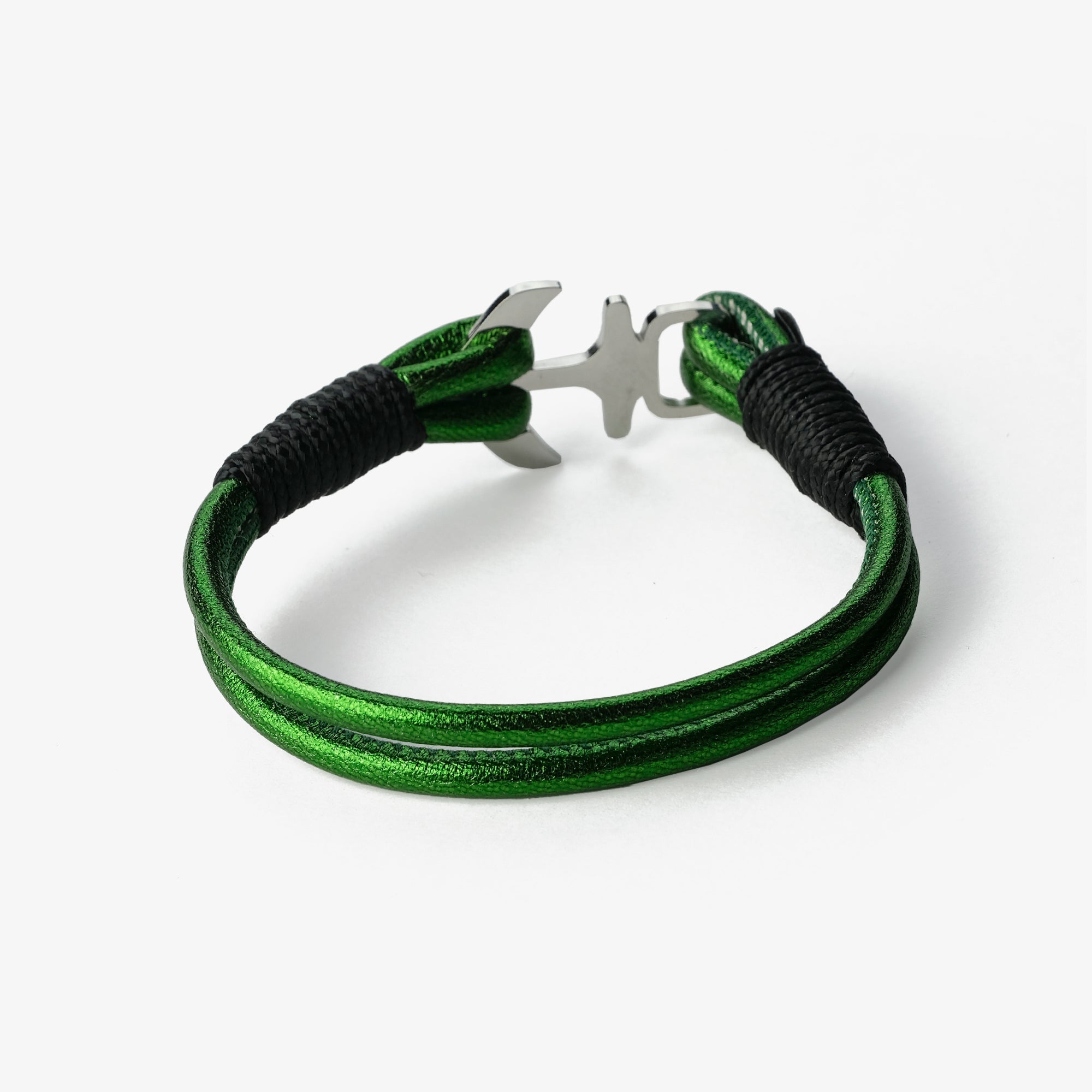 Old Skipper Emerald Sea bratara piele ancora verde metalizat