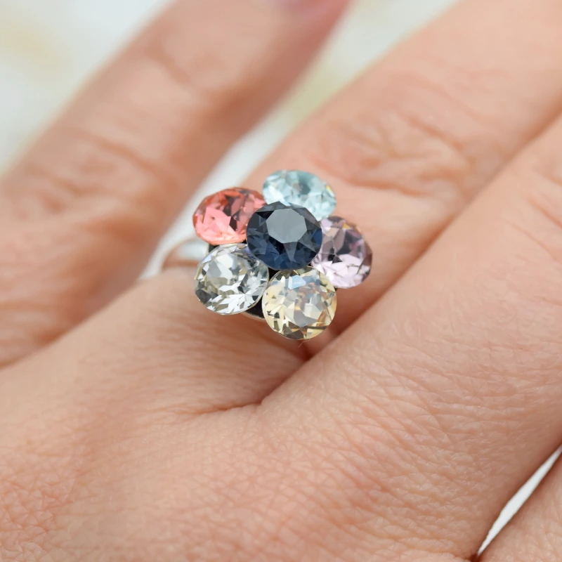 Margeluta.dincristal Chaton Flower inel reglabil argint 925