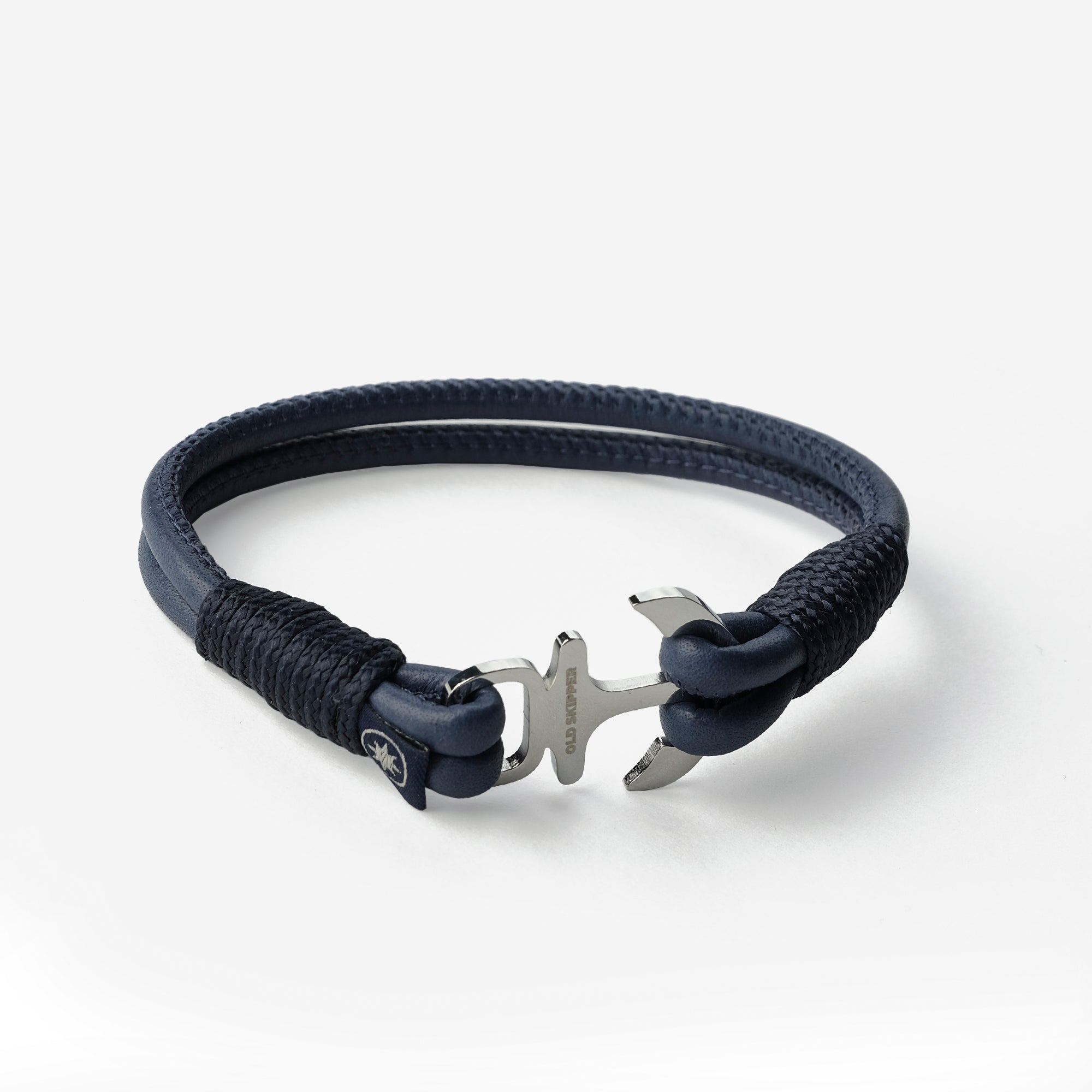 Old Skipper Tide Anchor brațară piele bleumarin argintiu