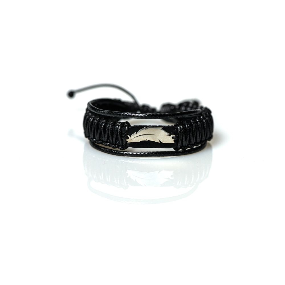 CrisFeather Feather 925 brățară piele neagră unisex