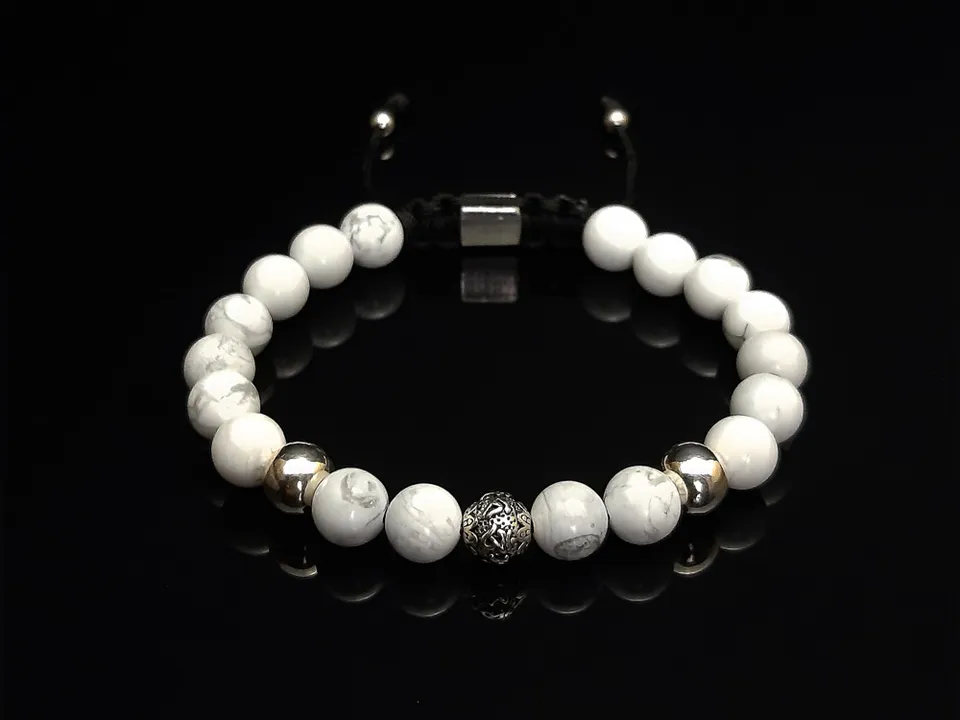 DualStax Howlite Argint brățară howlit alb 8mm