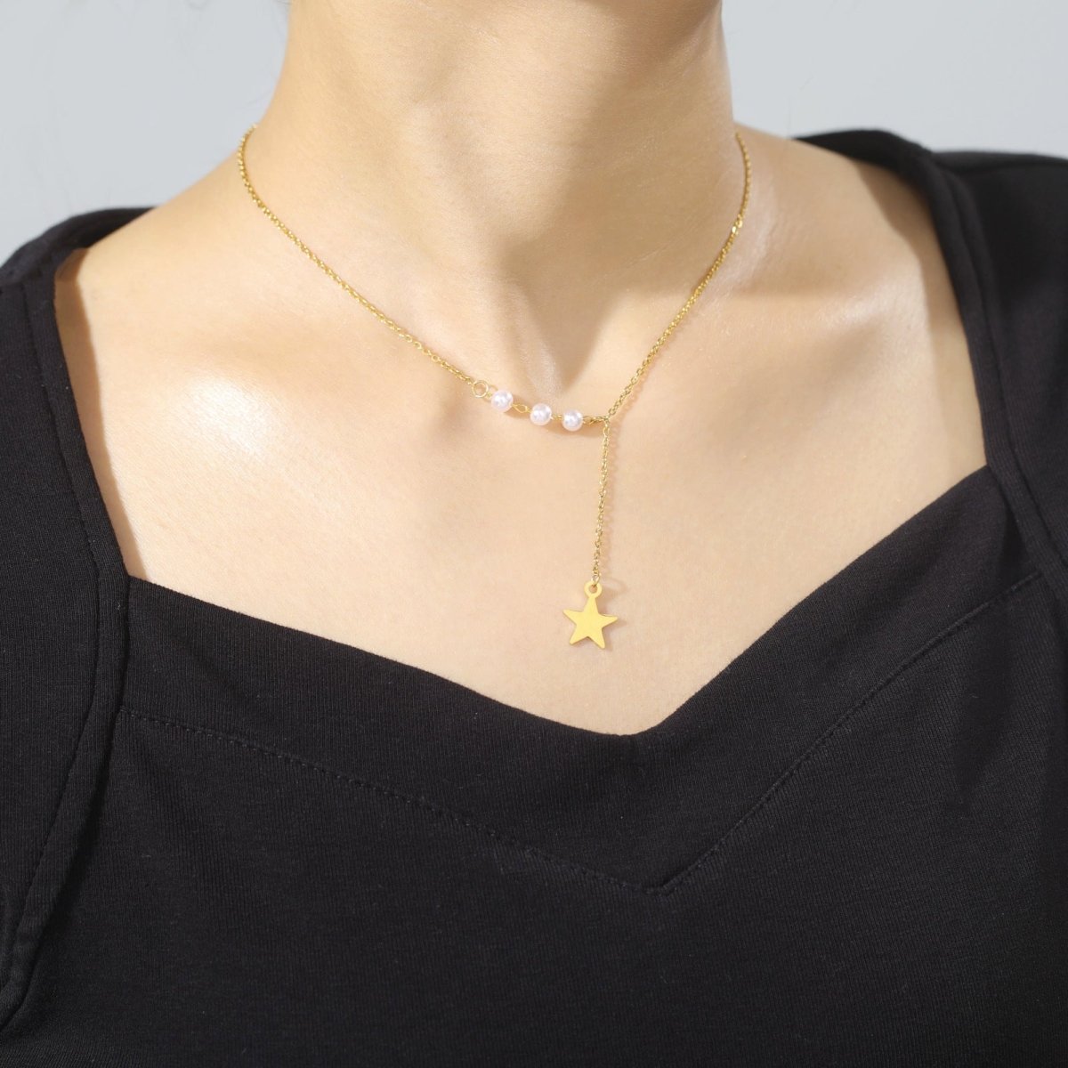 Rafini Pearl Star lanțișor perle placat aur 18K