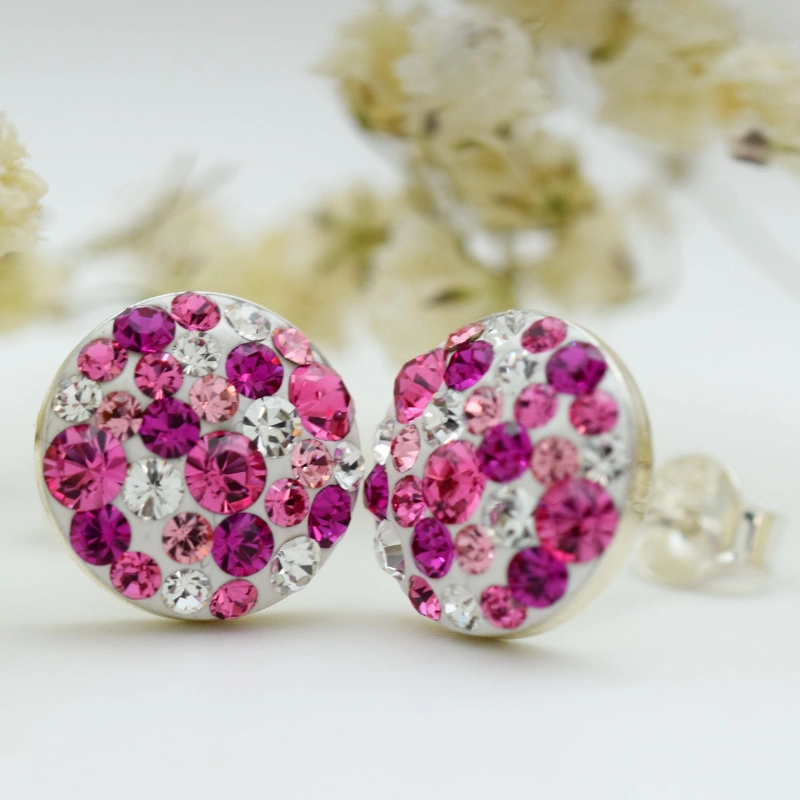 Margeluta.dincristal Chaton Ball cercei argint 925 fuchsia 10 mm