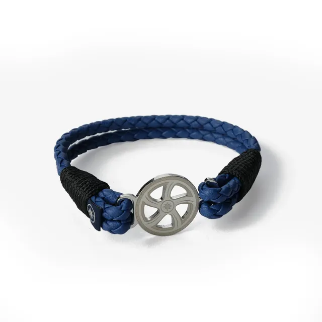 Old Skipper Blue Wave brățară Wheel albastră din piele