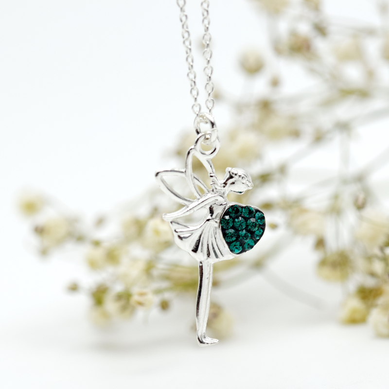Margeluta.dincristal Set Libelula Tinkerbell argint emerald