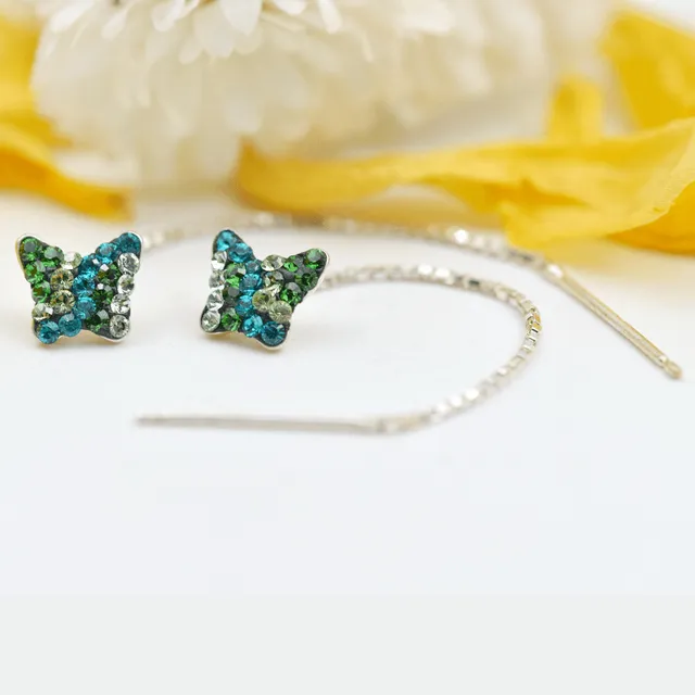 Margeluta.dincristal Mini Butterfly Green cercei argint lănțișor
