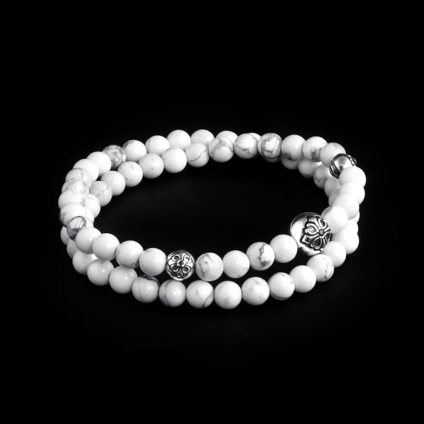 DualStax Howlite Argint brățară bărbați double wrap 6 mm