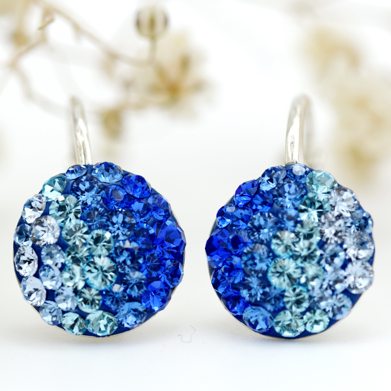 Margeluta.dincristal Chaton Ball Blue Degrade cercei leverback 12mm