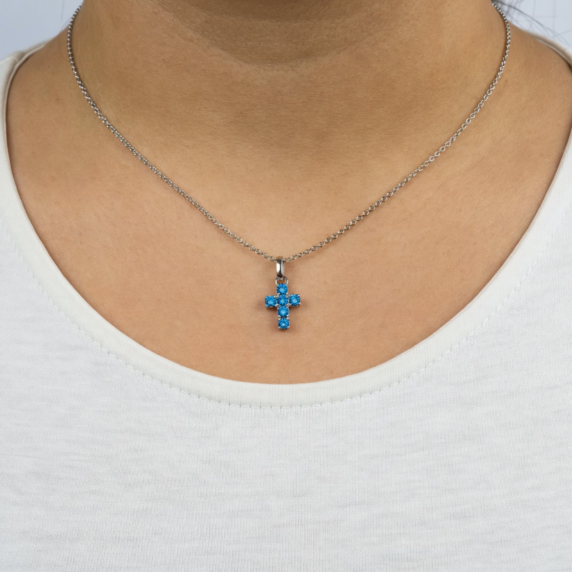 Engelsrufer Kreuz colier cruce albastră argint 925