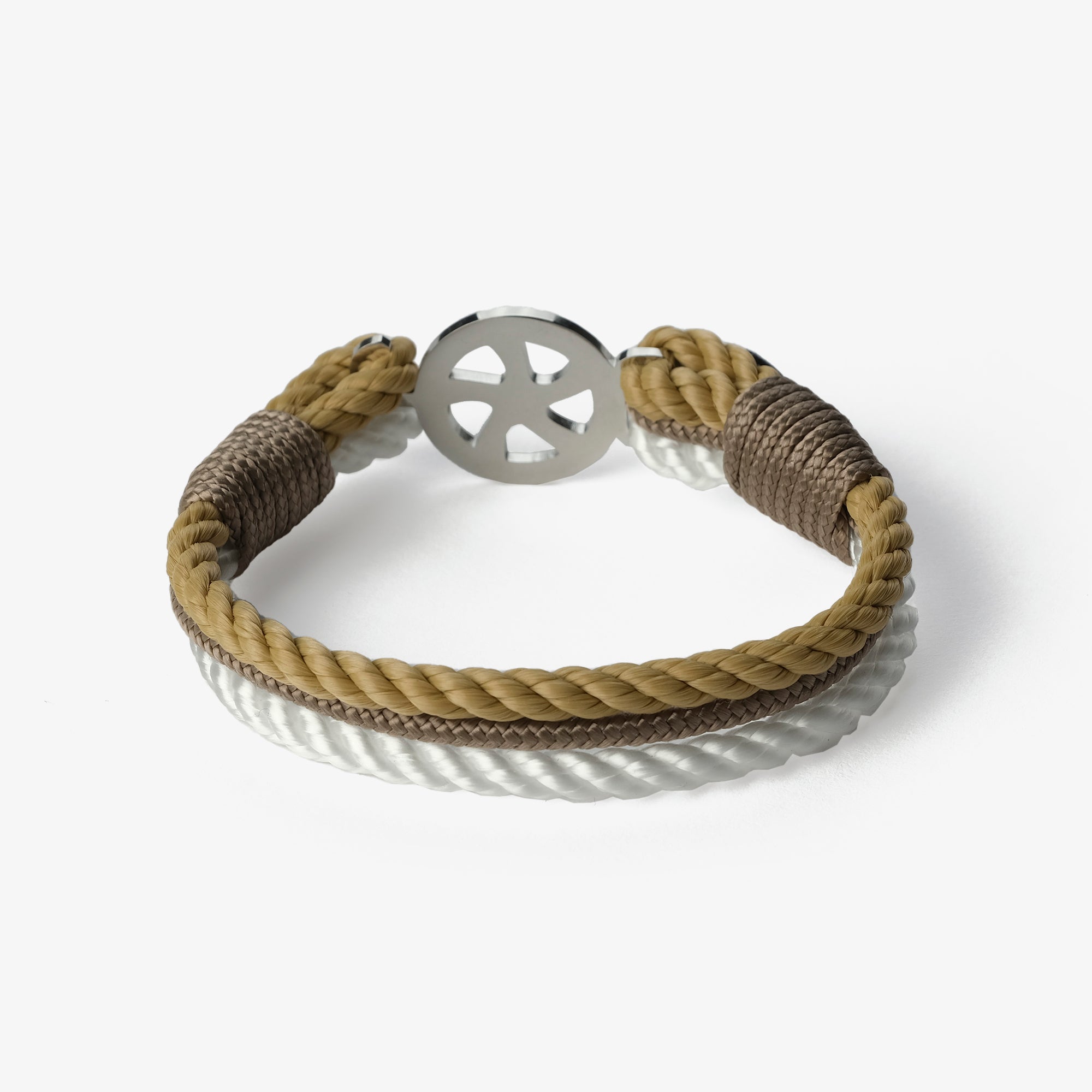 Old Skipper Seafarer Wheel brățară frânghie bej-alb
