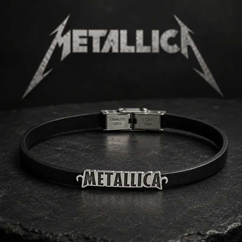 Margeluta.dincristal Logo Metallica bratara piele argint