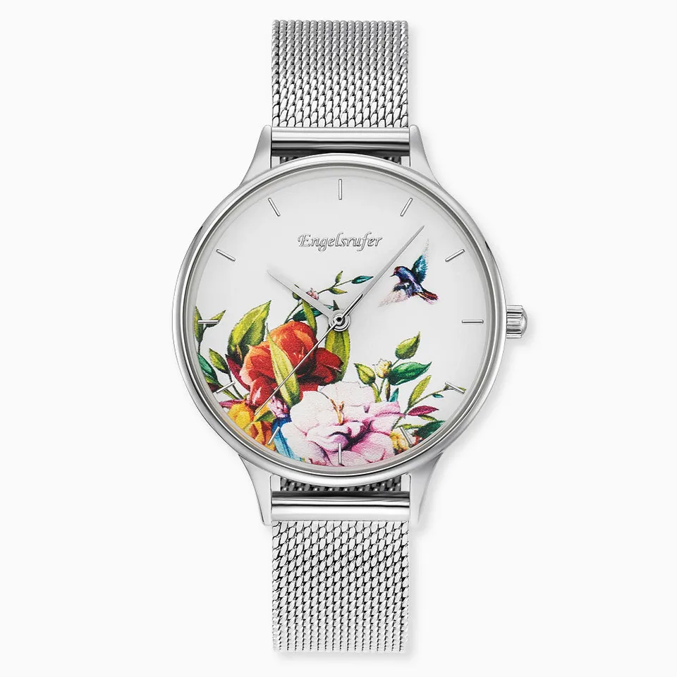 Engelsrufer Romantic Garden ceas damă oțel flori sidef mesh