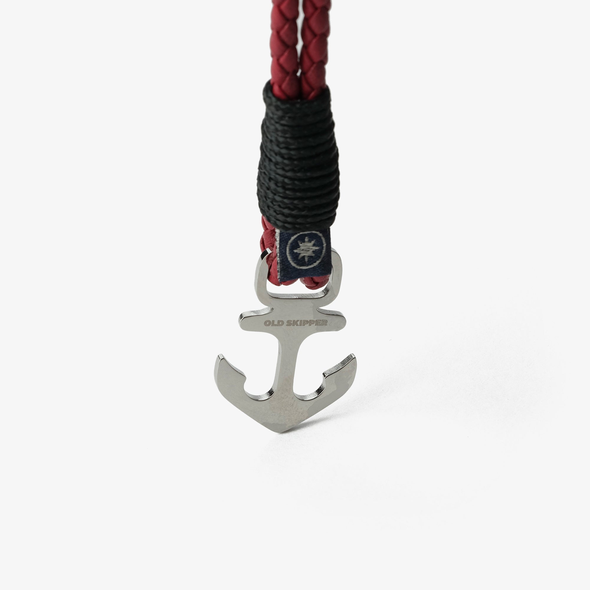 Old Skipper Crimson Waves bratara piele rosu inchis ancora