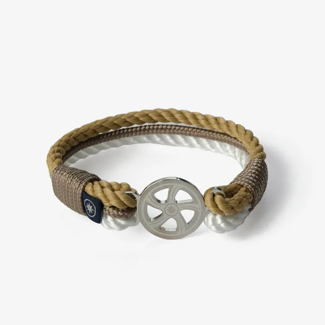 Old Skipper Seafarer Wheel brățară frânghie bej-alb