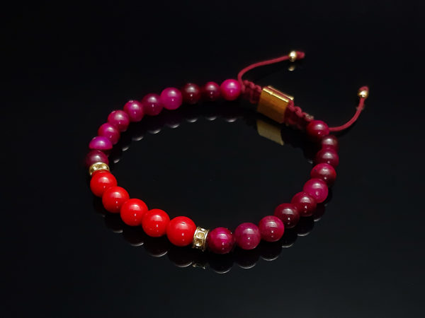 Dualstax Coral Aur bratara coral rosu ochi tigru 6mm