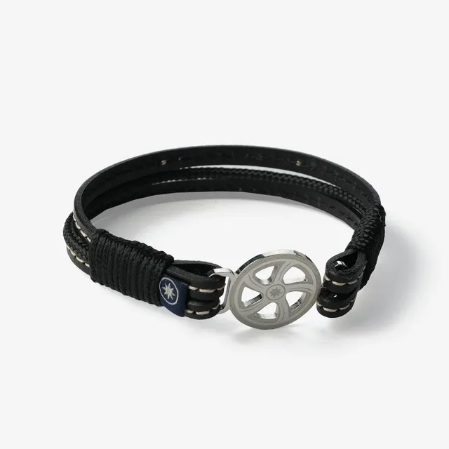 Old Skipper Midnight Noir bratara piele neagra wheel