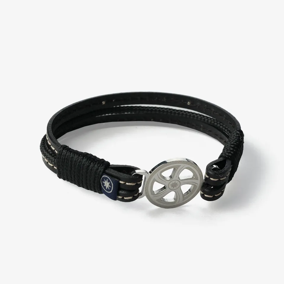 Old Skipper Midnight Noir bratara piele neagra wheel