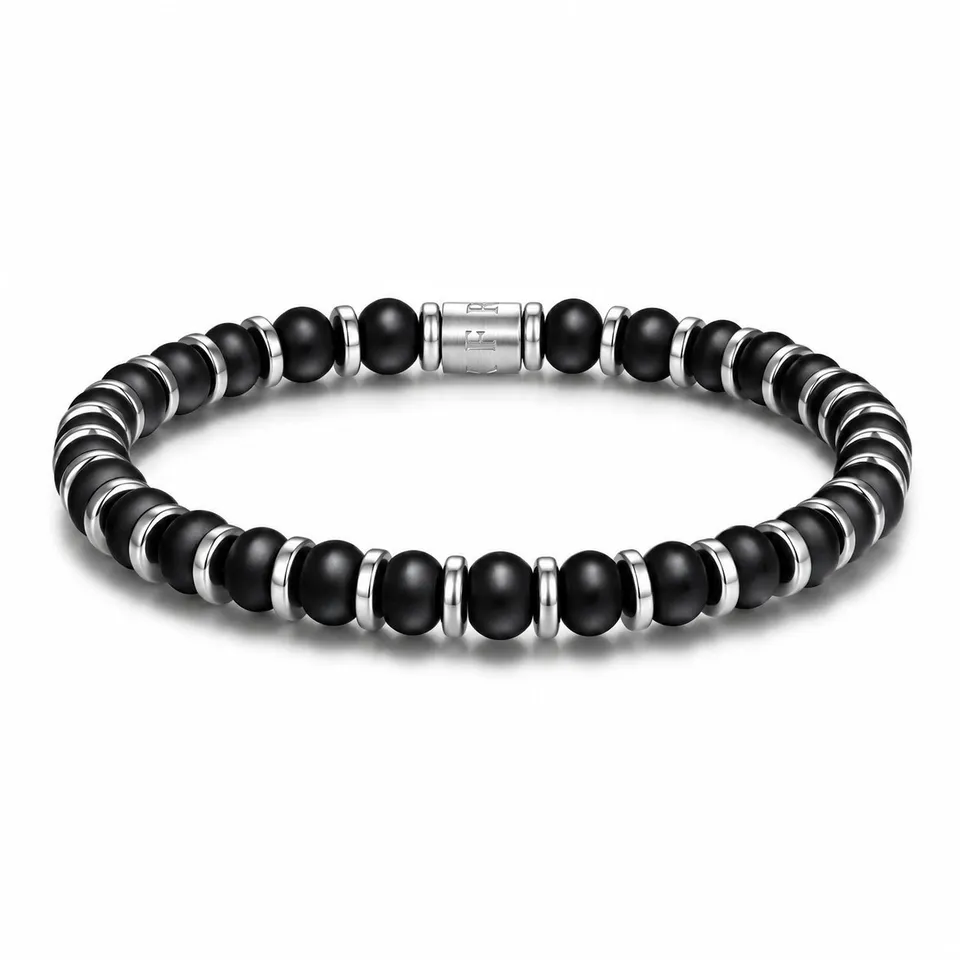 Frank 1967 Natural Stone Disc bratara barbati agat negru