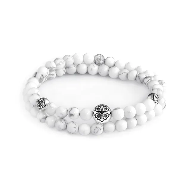 DualStax Howlite Argint brățară bărbați double wrap 6 mm