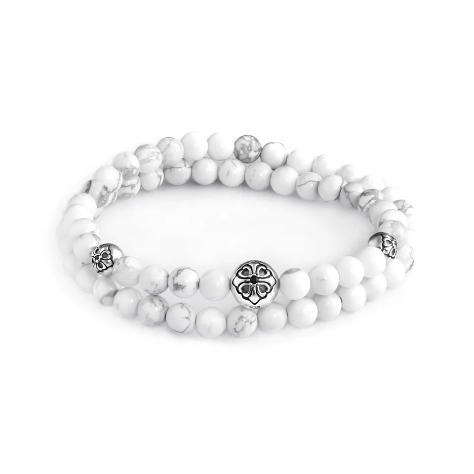 DualStax Howlite Argint brățară bărbați double wrap 6 mm