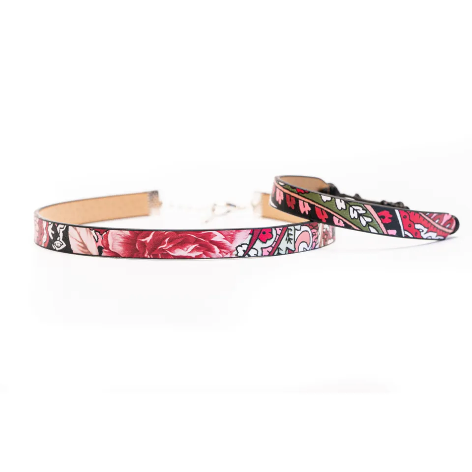 CrisFeather Abstract Roses set choker + bratara floral rosu