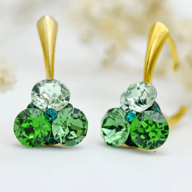 Trio Chaton Cercei verzi argint 925 suflat aur cristal Swarovski