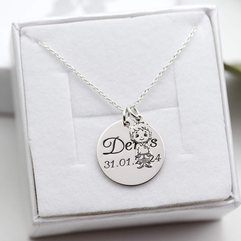 Margeluta.dincristal Banut Simbol Baietel lantisor argint 925 personalizat