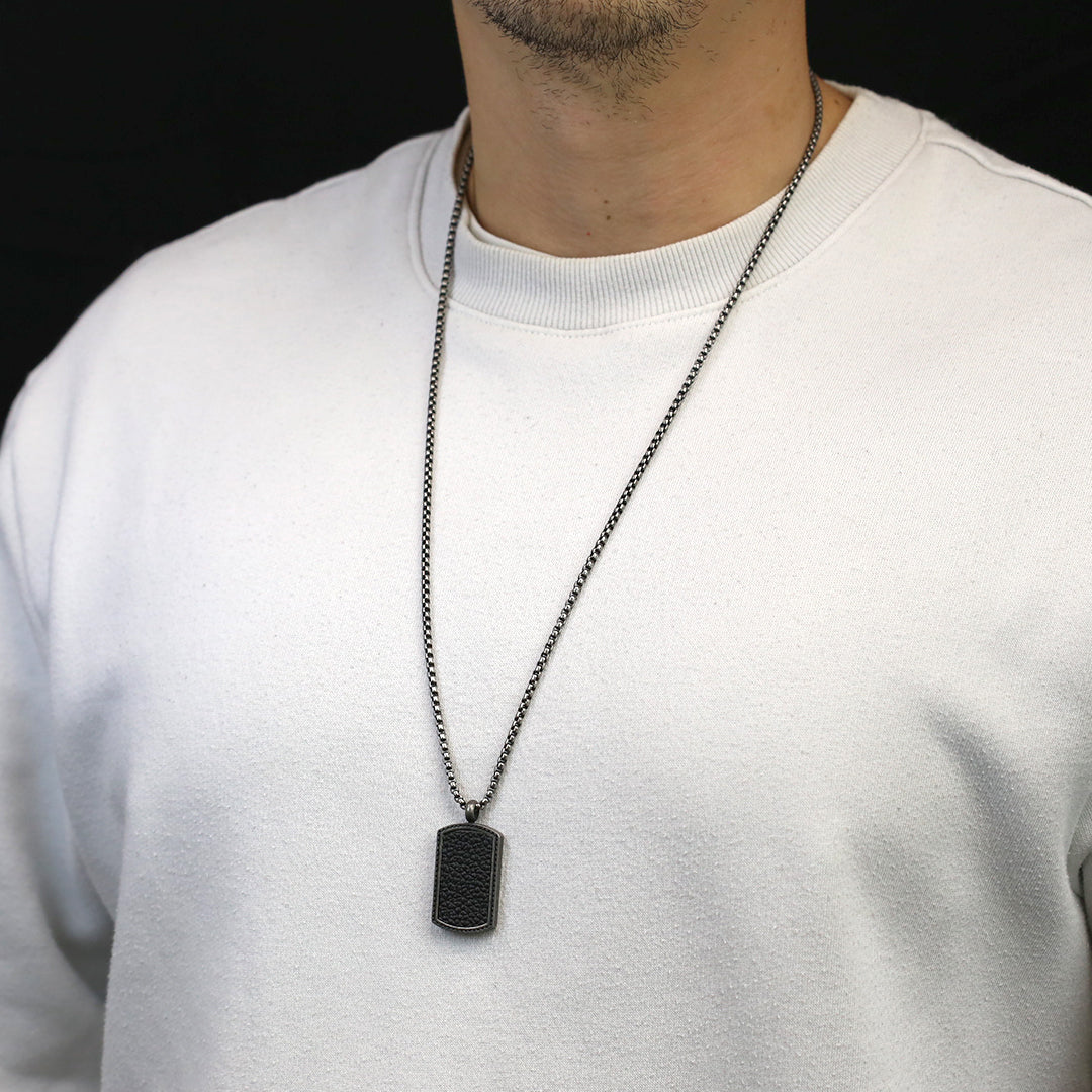 Frank 1967 colier dog tag negru 70 cm oțel