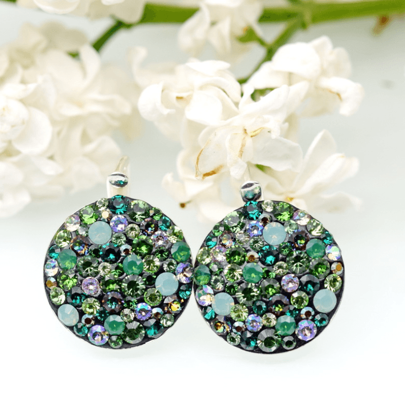 Mărgeluța din cristal Chaton Queen Green cercei argint 925 manuali