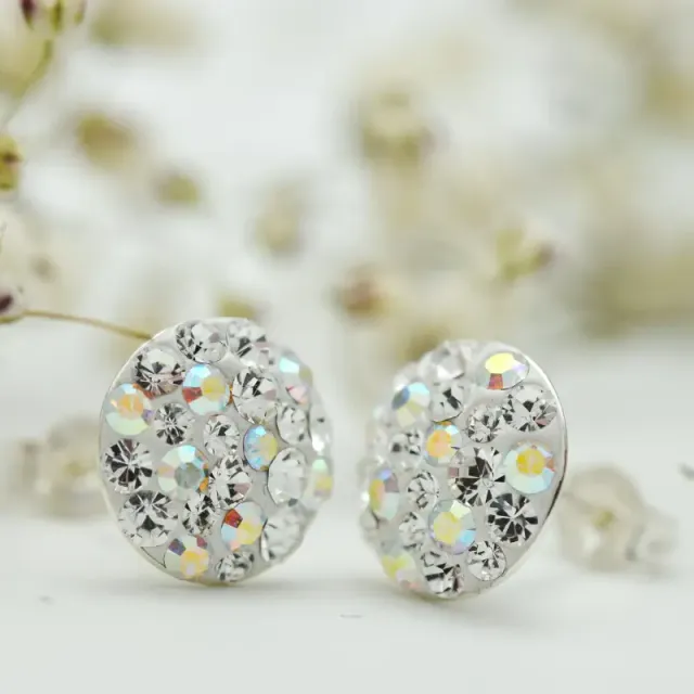 Margeluta.dincristal Chaton Ball Crystal AB cercei surub argint