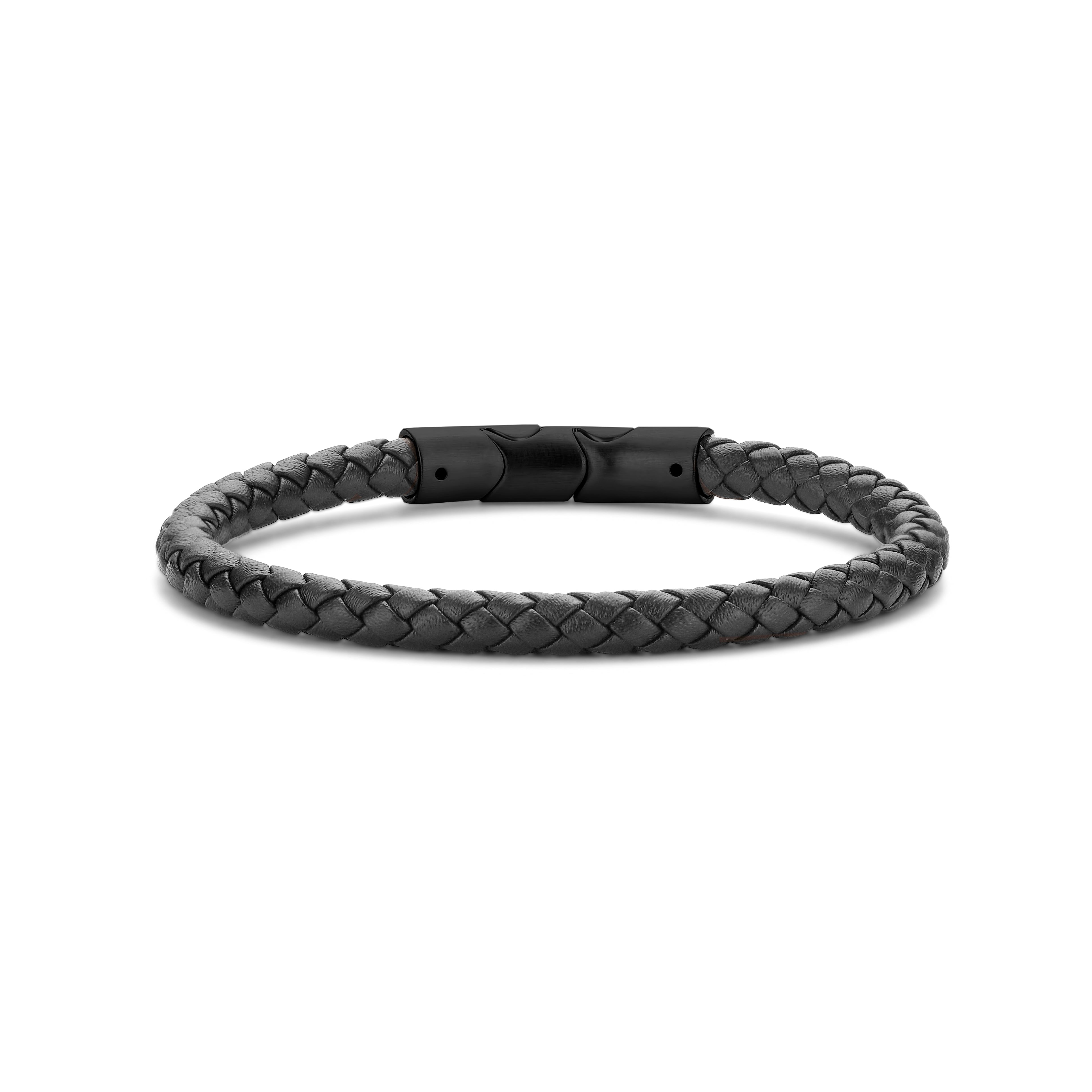Frank 1967 Braided Leather brățară neagră piele
