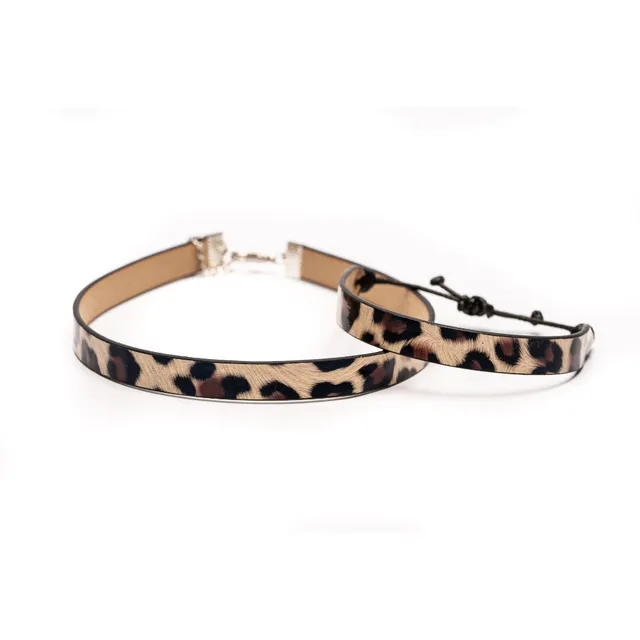 CrisFeather Leopard Set choker + brățară piele