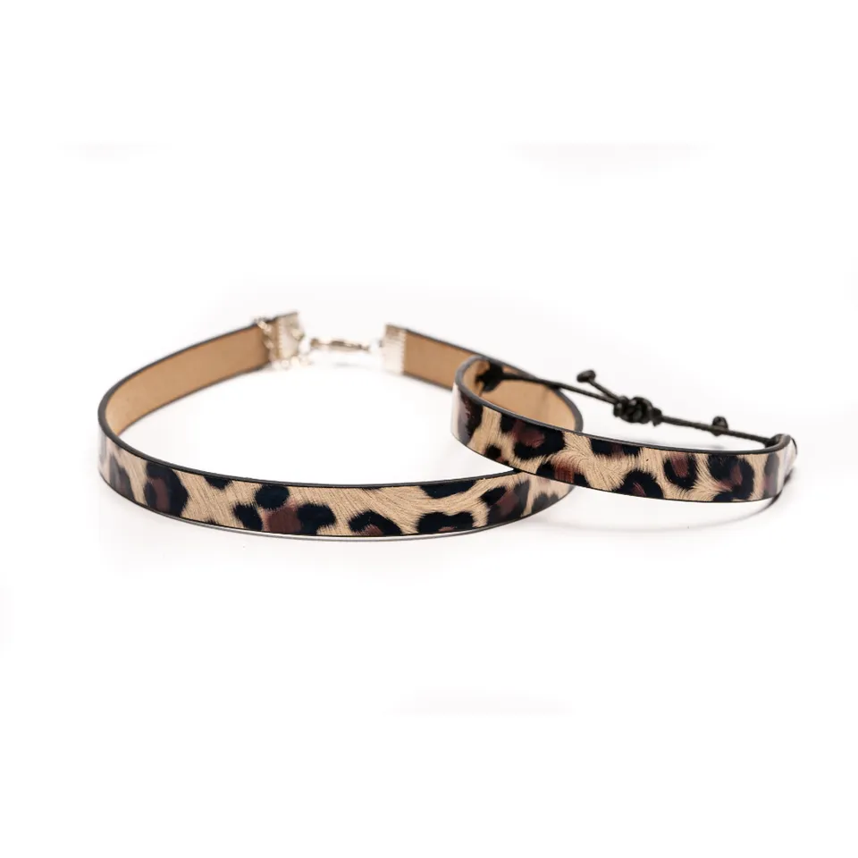 CrisFeather Leopard Set choker + brățară piele