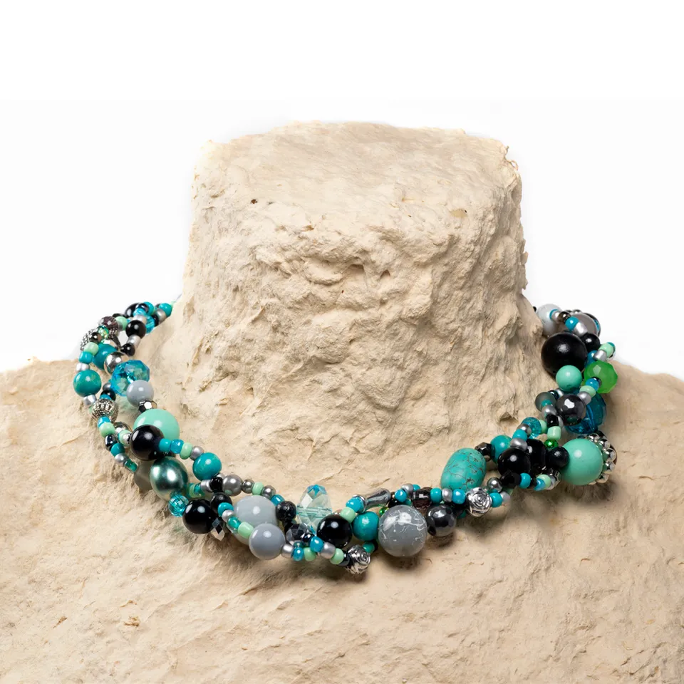 CrisFeather Nature Leda colier turquoise gri negru