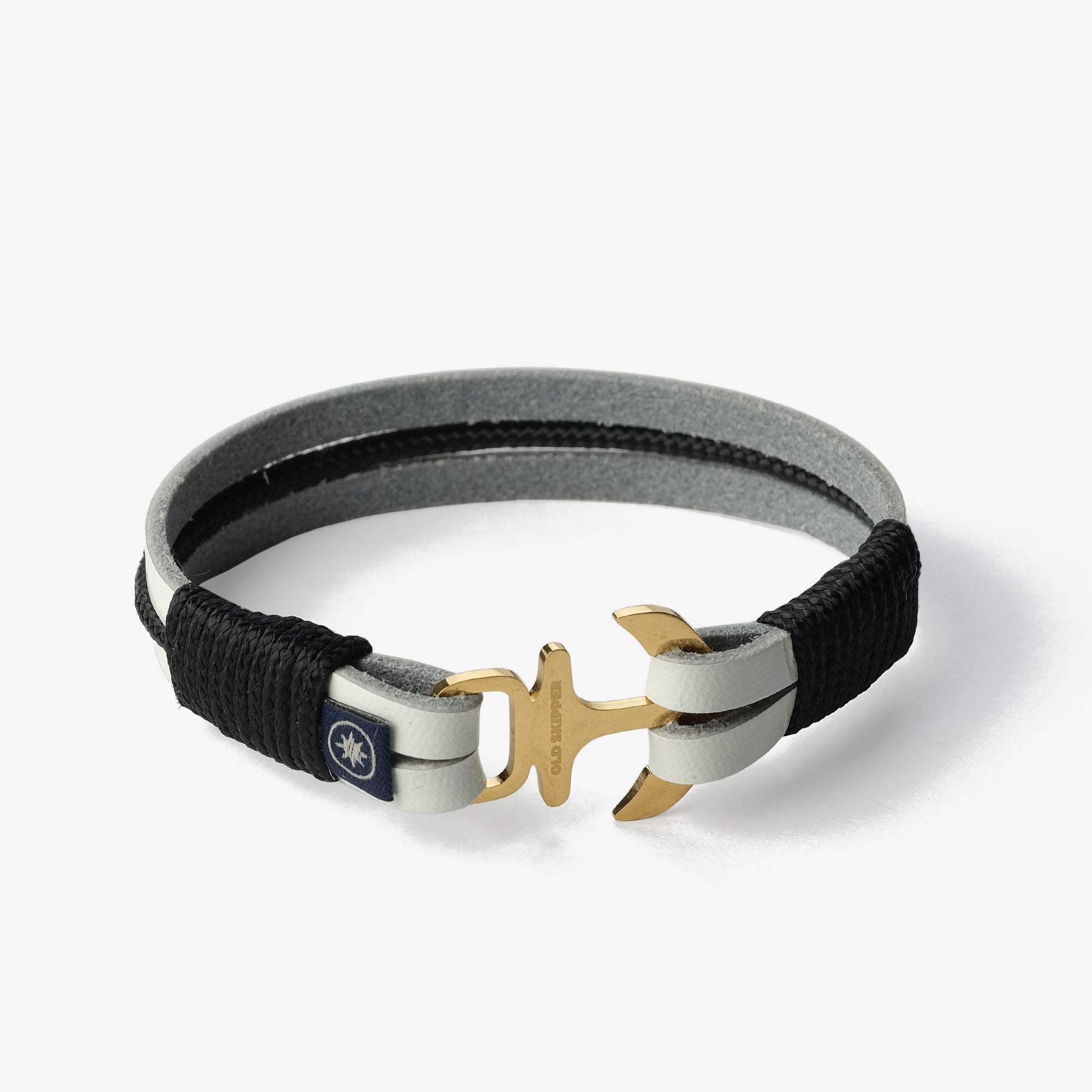 Old Skipper White Squall bratara piele cal auriu alb-negru