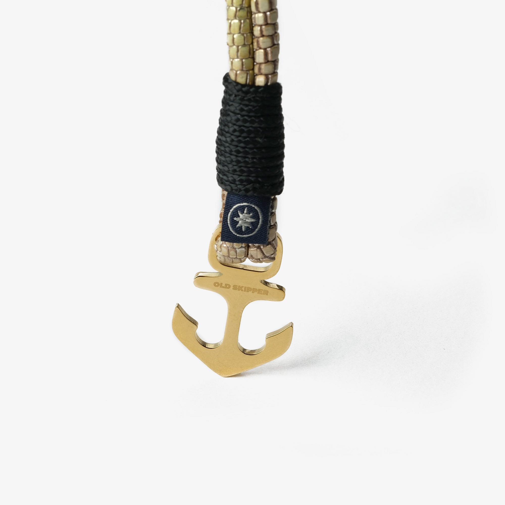 Old Skipper Golden Serpent Anchor brățară piele nappa aur-negru