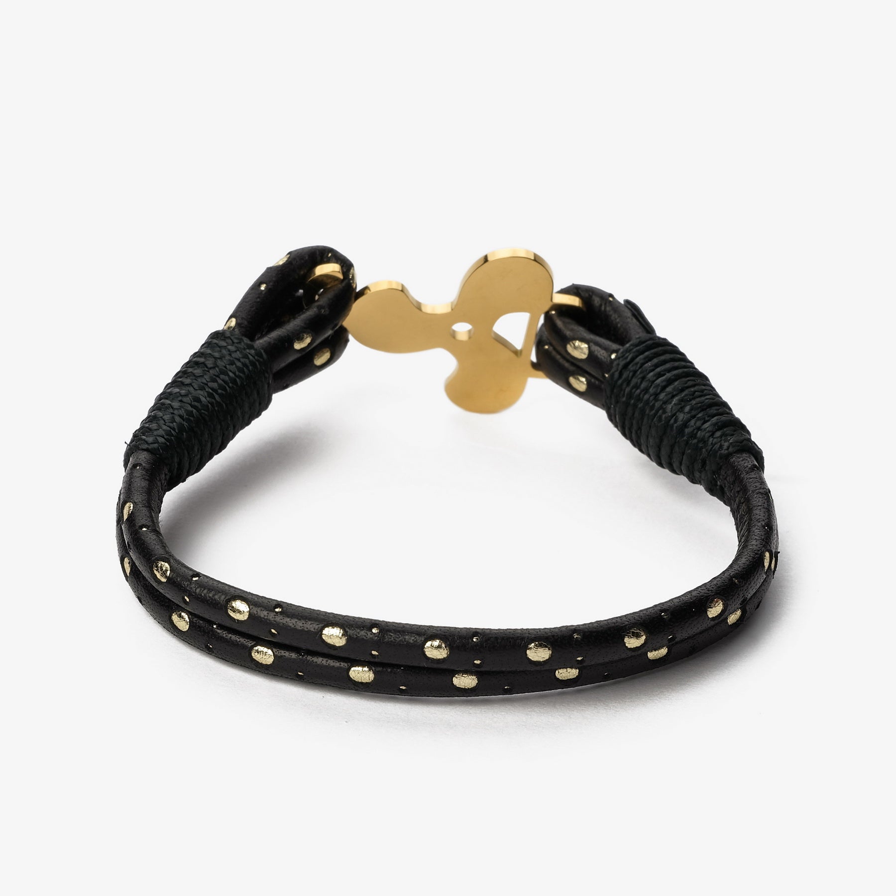 Old Skipper Luxe Anchor Intarsio bratara piele negru-auriu
