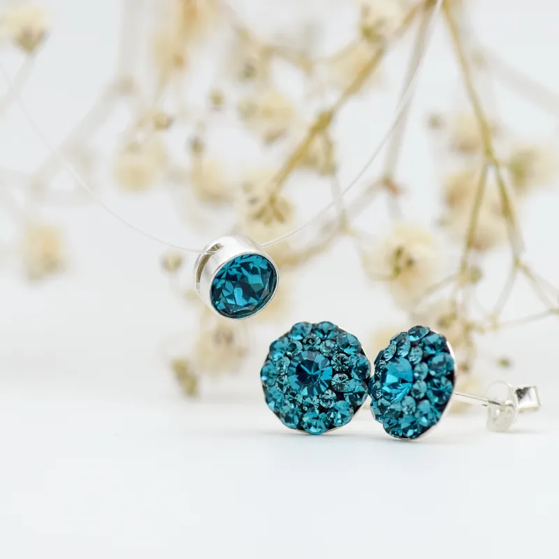 Margeluta.dincristal Indicolite set cercei lantisor argint 925