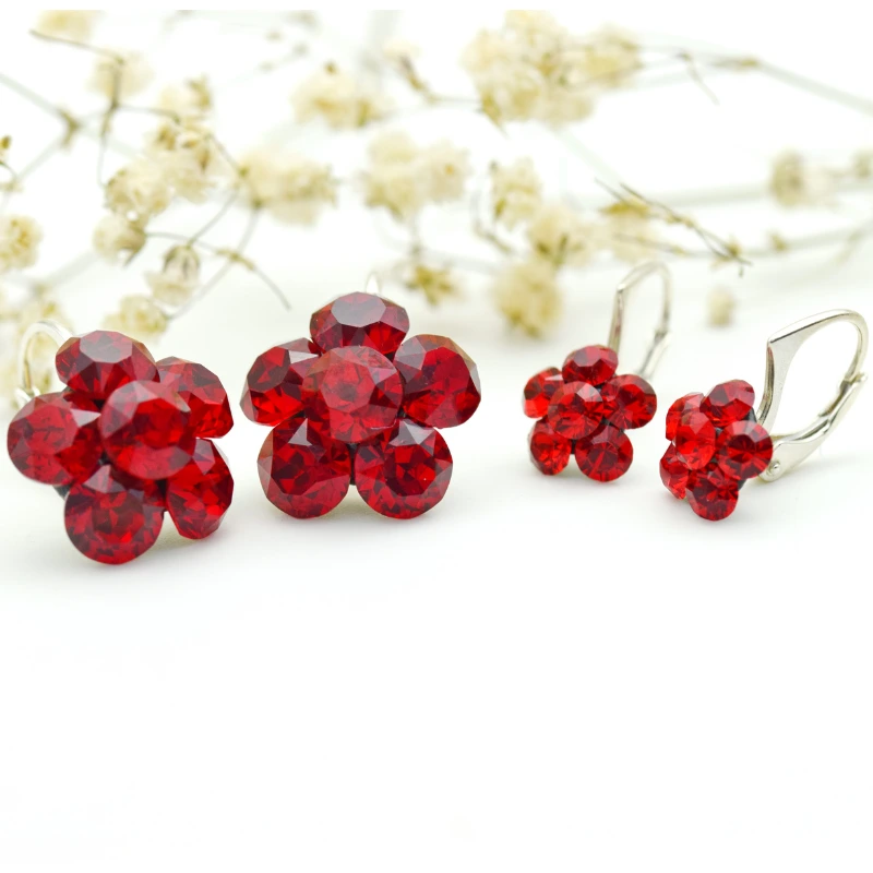 Margeluta.dincristal Red Flower set cercei mama-fiica argint 925