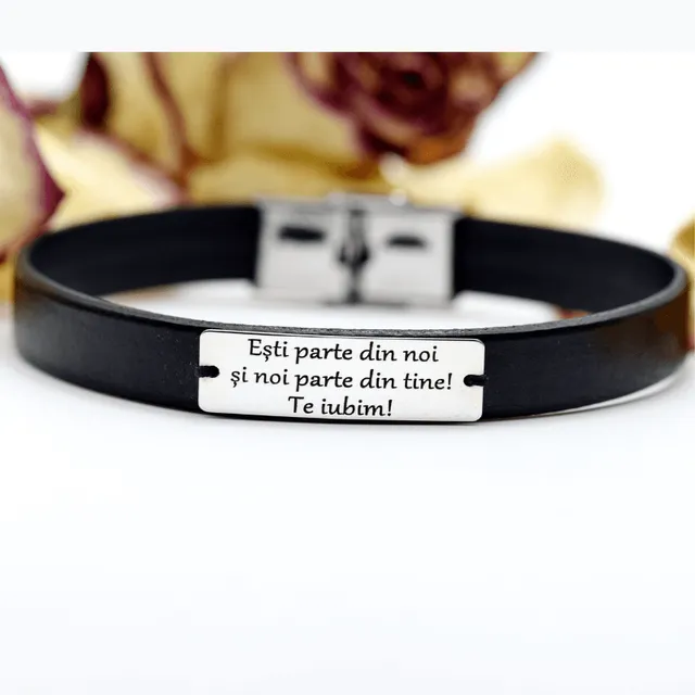 Margeluta.dincristal personalizata bratara piele naturala argint placuta