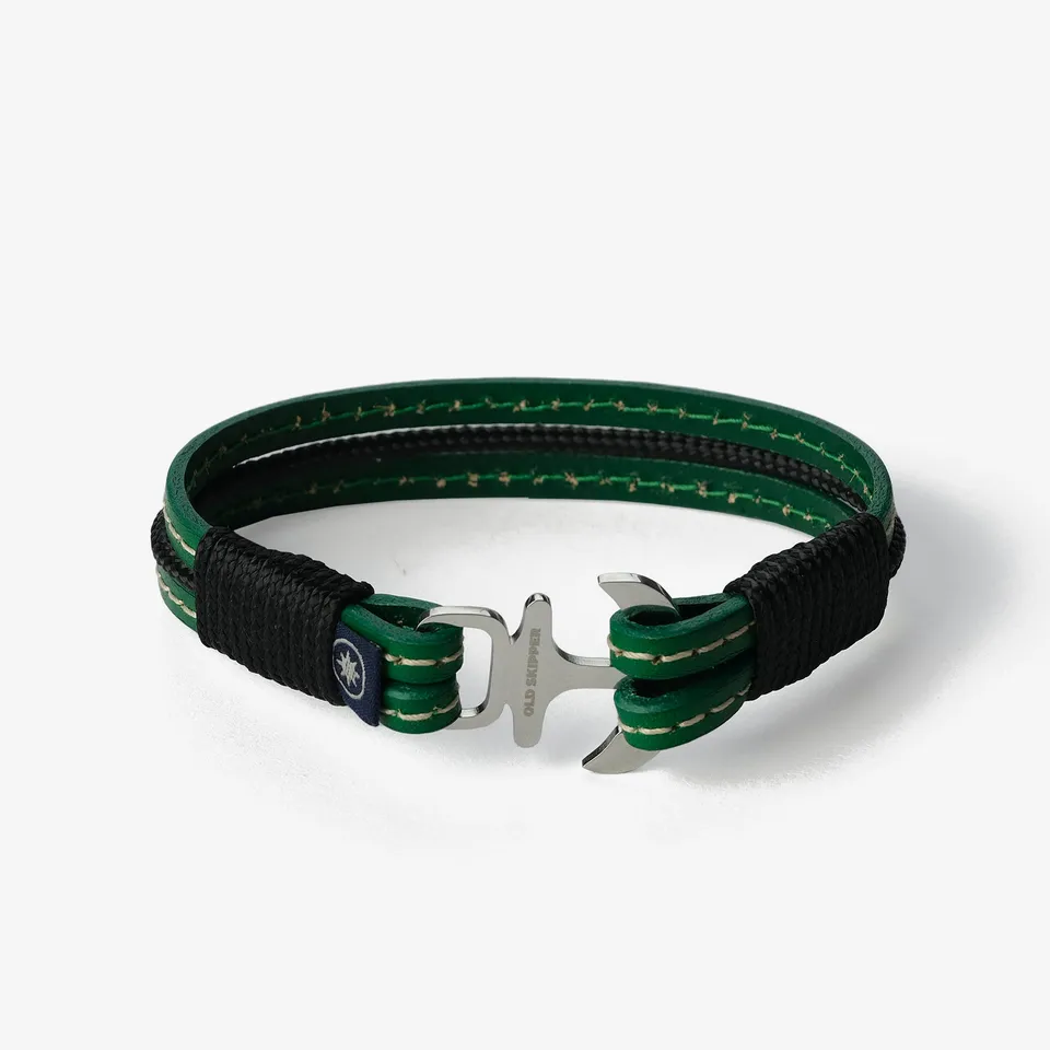 Old Skipper Green Fusion bratara piele ancora verde-negru