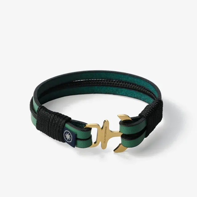 Old Skipper Emerald Seascape Anchor bratara piele verde-negru