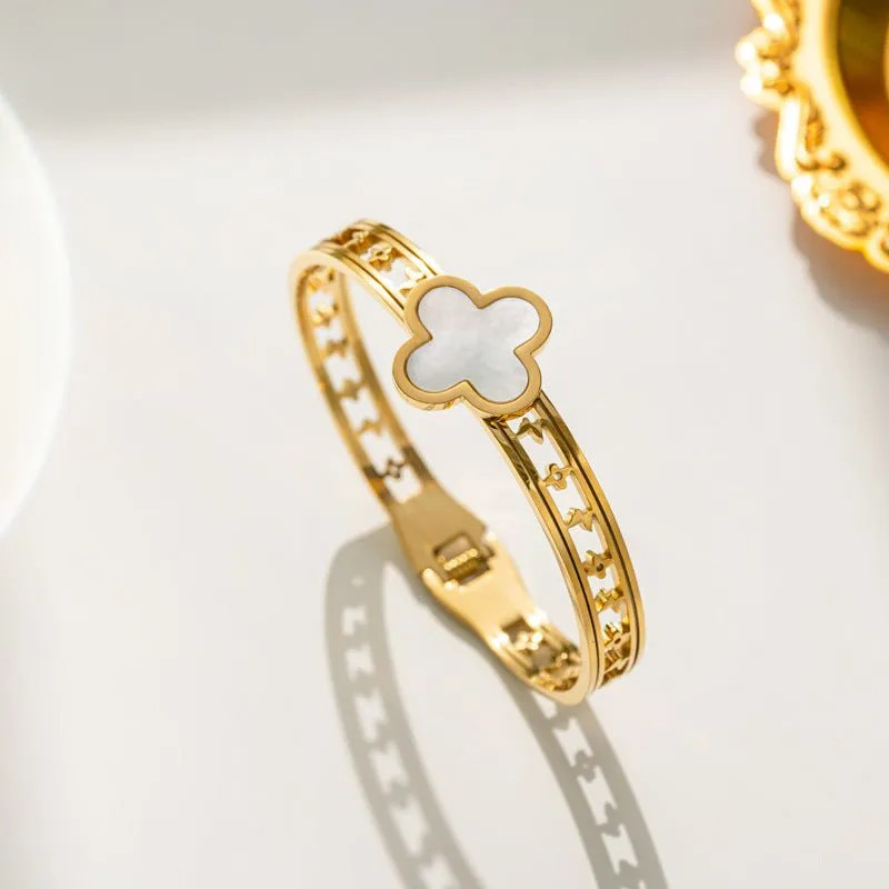 Rafini Stellar Clover brățară alb placată aur 18k