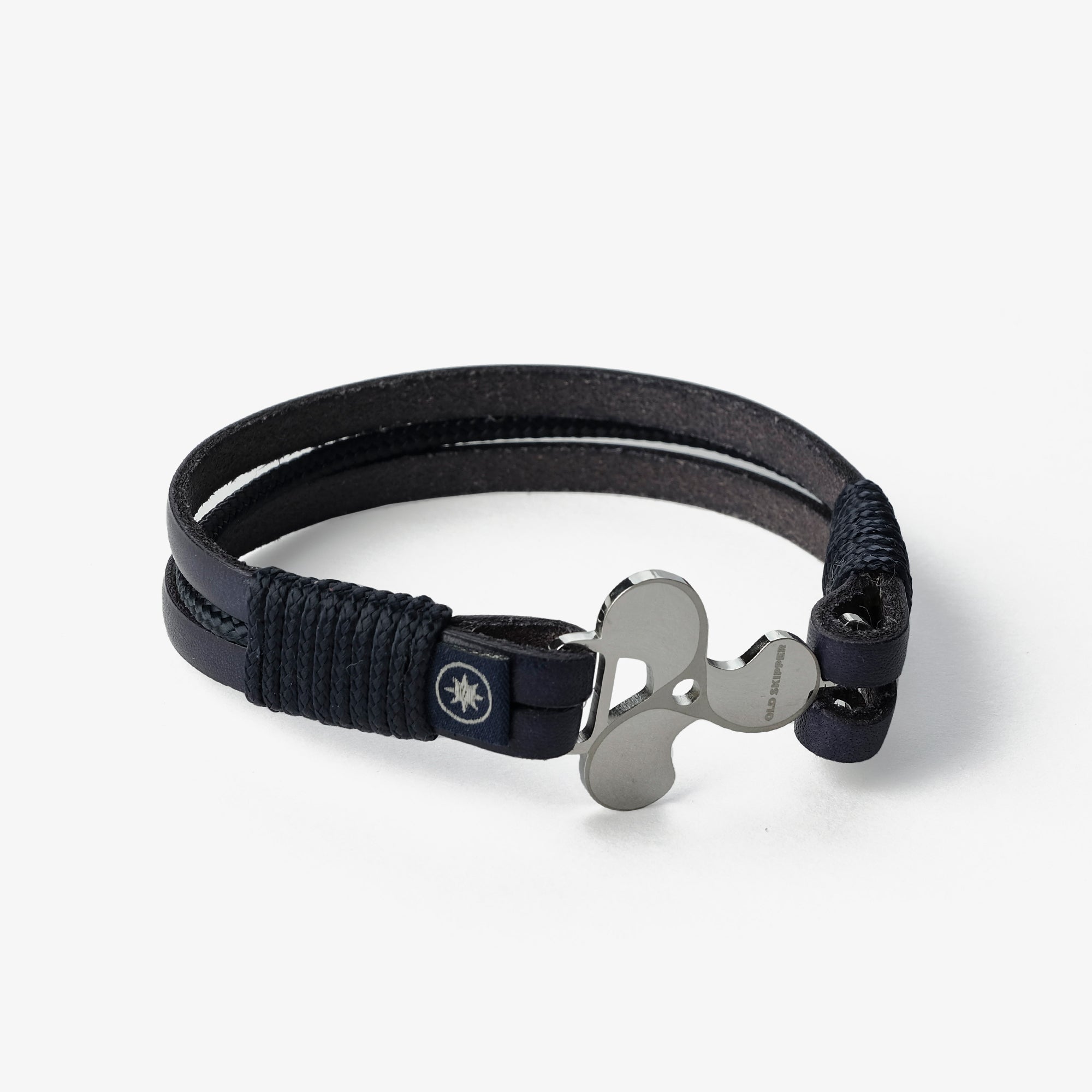 Old Skipper Sailor's Solace bratara piele elice bleumarin