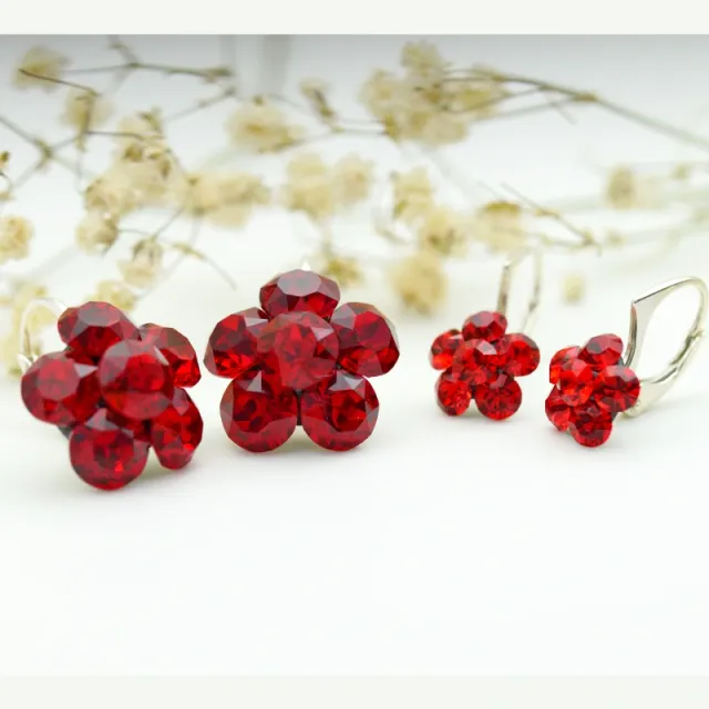 Margeluta.dincristal Red Flower set cercei mama-fiica argint 925