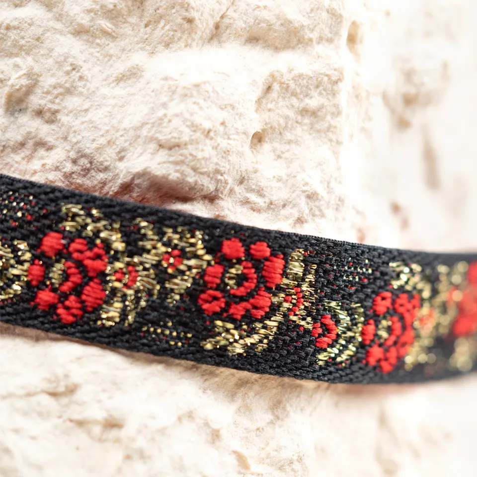 CrisFeather Cherry Chicha choker textil negru cu roșu