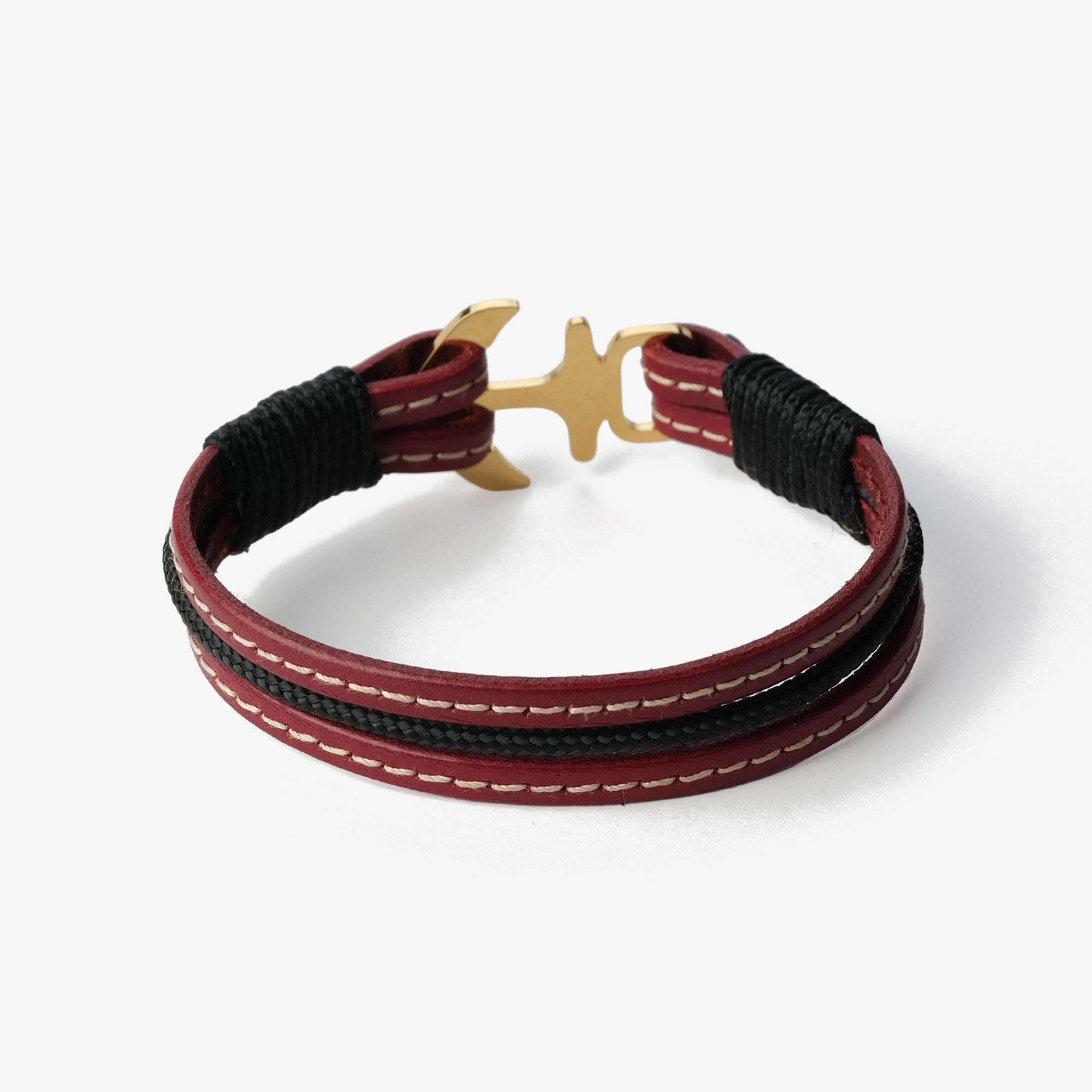 Old Skipper Crimson Vine brățară piele vișinie ancoră aurie