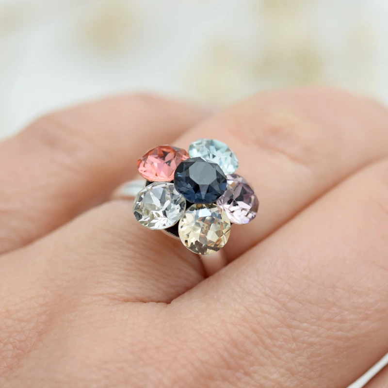 Margeluta.dincristal Chaton Flower inel reglabil argint 925