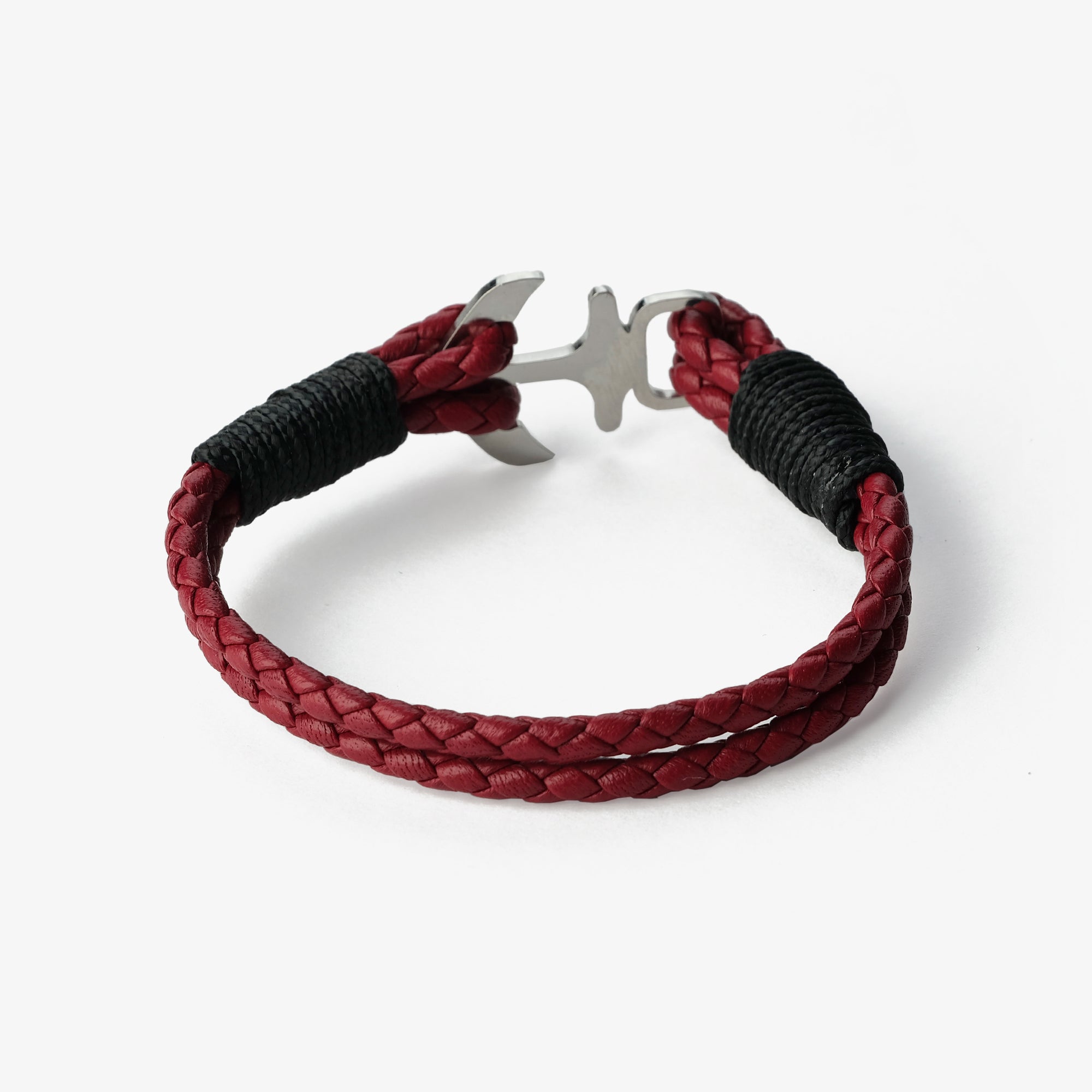 Old Skipper Crimson Waves bratara piele rosu inchis ancora