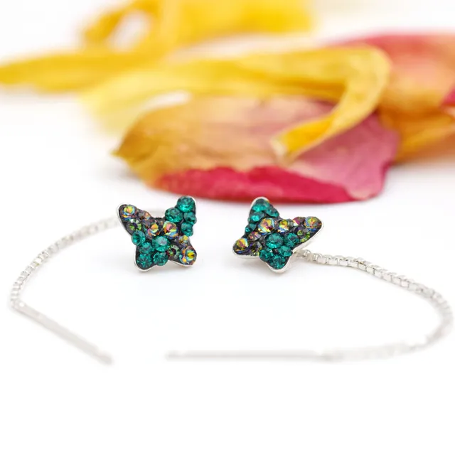 Margeluta.dincristal mini butterfly cercei verzi argint 925
